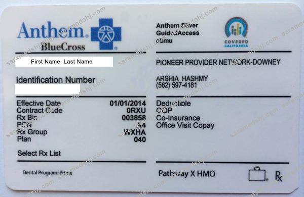 USA Anthem company health insurance card